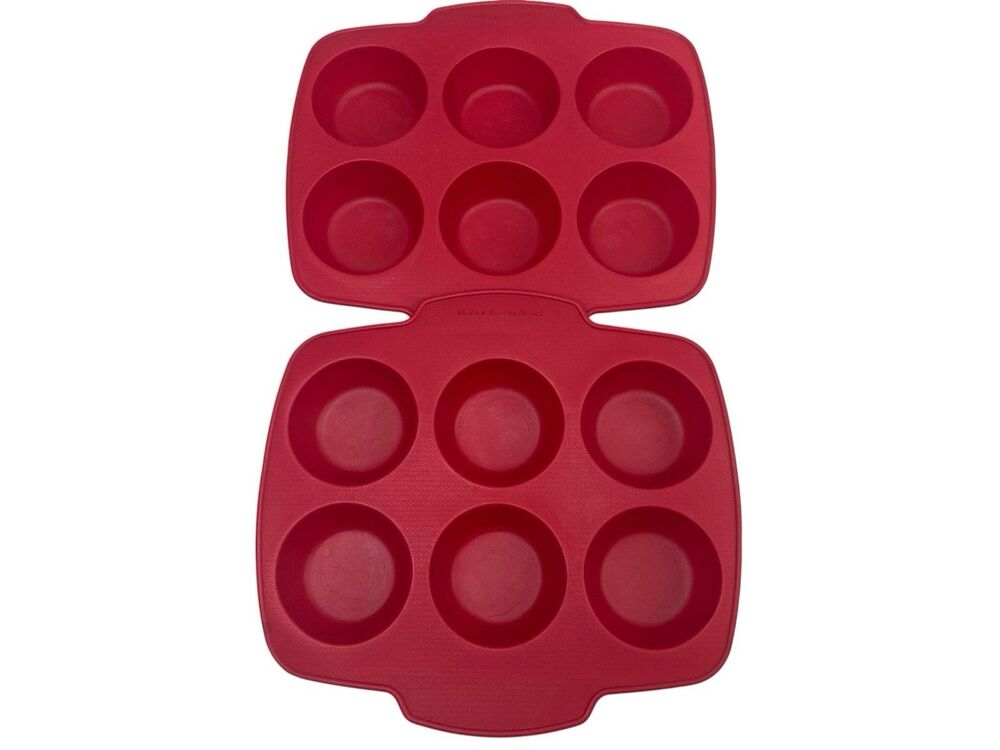 2-Kitchen Aid Six Cavity Red Silicone Baking Mold, Makes 6 Cupcakes or Muffins